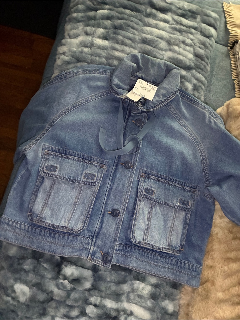 American Eagle Outfitters Light Blue Denim Jacket with Front Pockets